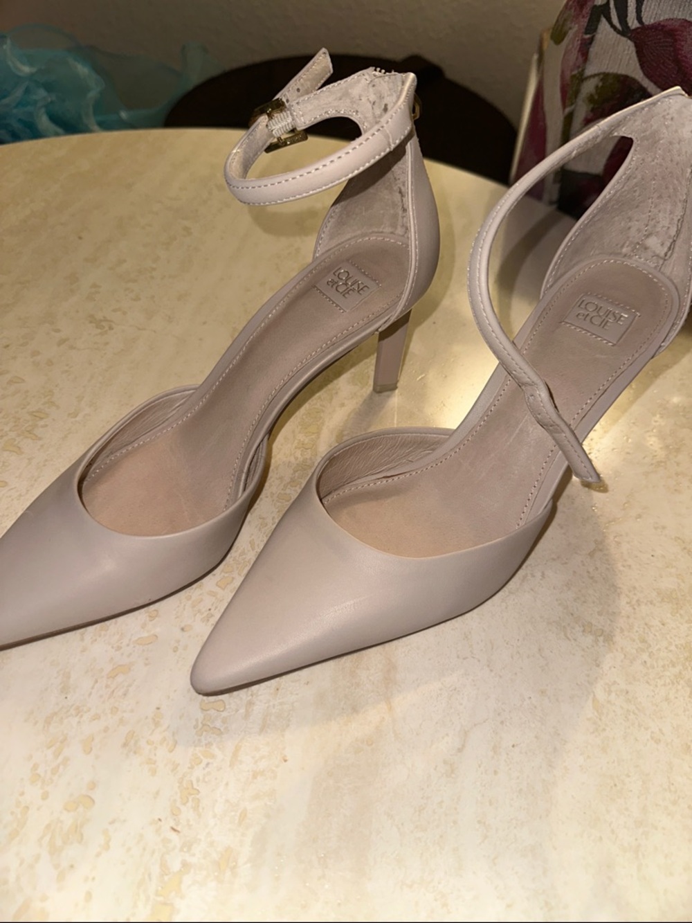 Louise et Cie Nude Pointed-Toe Ankle-Strap Heels